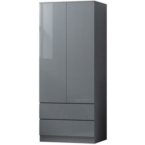 Stora 2 Door 2 Large Drawer Combination Wardrobe - Grey Gloss Fronts Matt Frame