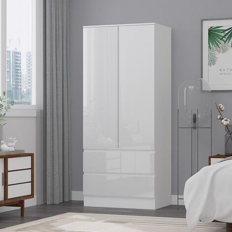 Stora Modern 2 Door 2 Drawer Combination Wardrobe - White Gloss Drawer & Do - White