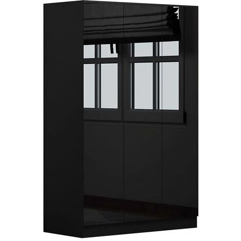 Stora Modern 3 Door Wardrobe - Black Gloss - Black