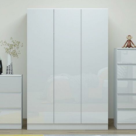 FWSTYLE Stora Modern 3 Door Wardrobe - White Gloss