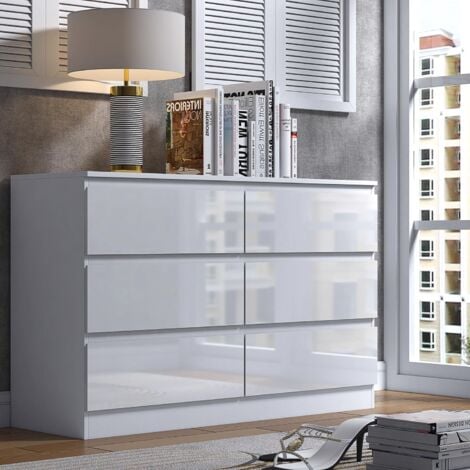 FWSTYLE Stora Modern 6 Drawer Chest - White Gloss