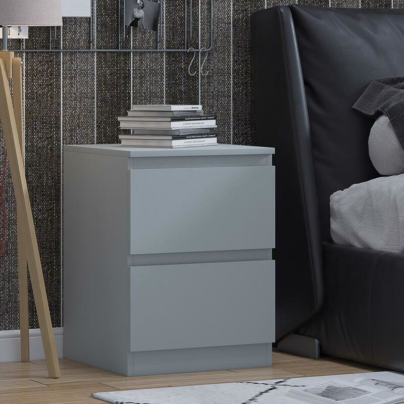 Stora Modern Bedside Cabinet - Matt Grey - Grey