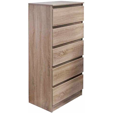 Stora Modern & Tall 5 Drawer Chest of Drawers - Rustic Oak - Brown