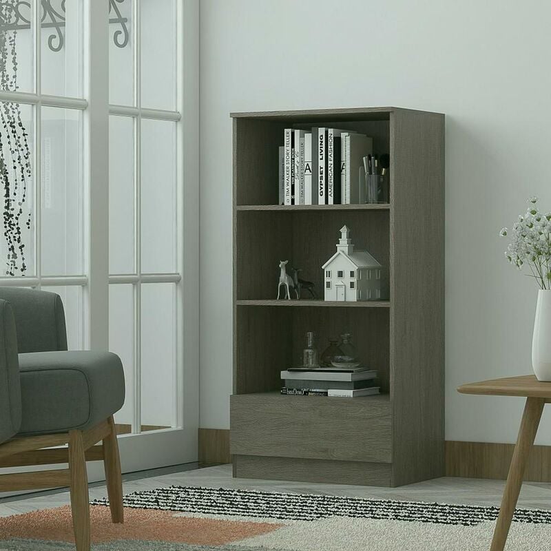 Stora Office Rustic Oak Bookcase. 3 Open Shelves. Bottom Drawer. 120cm tall