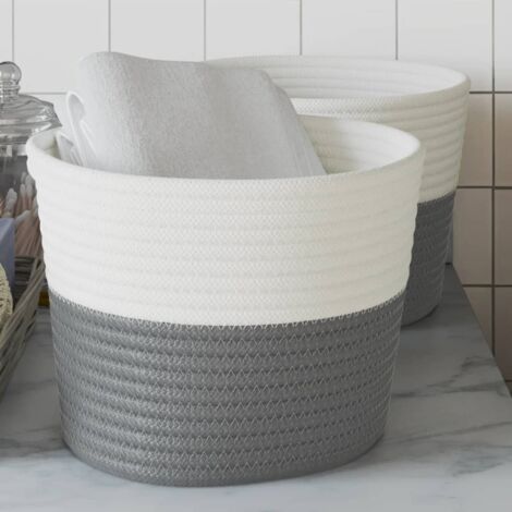 Storage Baskets 2 pcs Grey and White Ø24x18 cm Cotton vidaXL