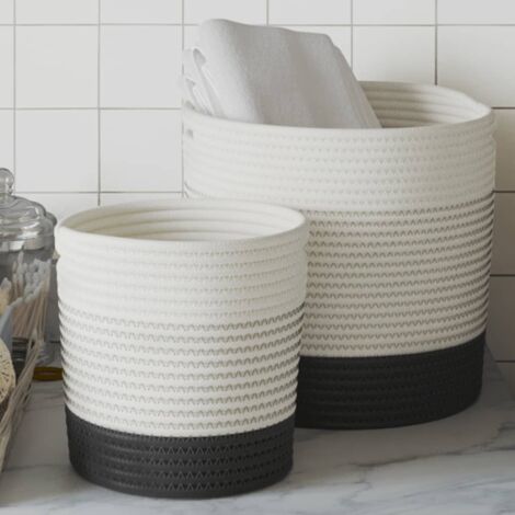 Storage Baskets 2 pcs White and Black Cotton vidaXL