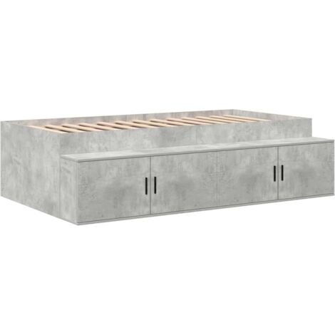 Storage Bed Frame Concrete grey 90 x 200 cm Engineered wood vidaXL