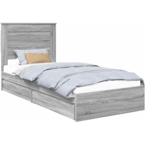 Storage Bed with Drawer Grey Sonoma 90 x 200 cm Engineered Wood vidaXL