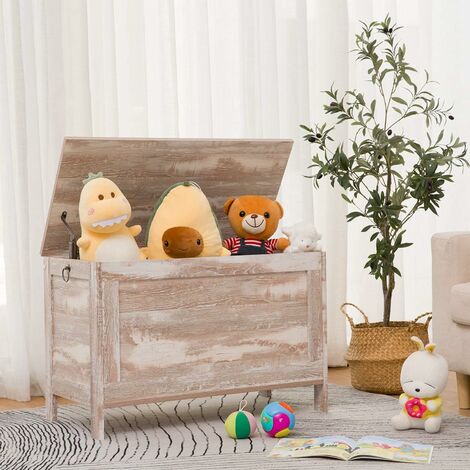 main image of "Storage Bench, Wooden Storage Chest Trunk, Kids' Toy Chests with Lid, Extra Large Toy Storage Box Organizer, for Books, Blankets, Clothes, Bed End, Entryway, Bedroom, HOOBRO EXM75CW01 - White Oak"