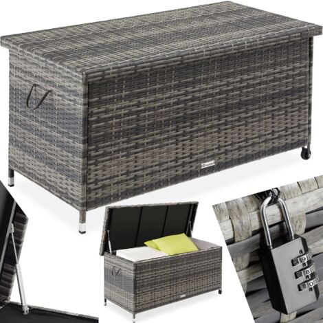 Storage Box Kiruna - rattan garden furniture cushion storage 120 x 55 x 61.5 cm - outdoor storage box, bench garden storage, outside storage box - grey
