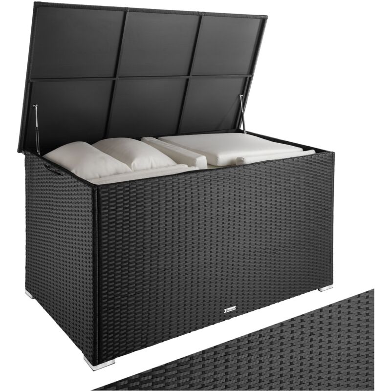 Tectake - Storage box Oslo with aluminium frame, 145 x 82.5 x 79.5 cm - storage container, storage box with lid, storage chest - black - black