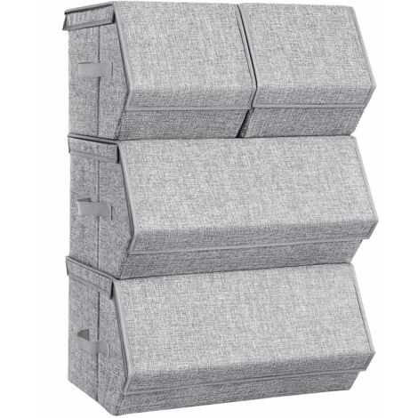 Storage Box Set 4 Stackable Magnetic Closures Fabric Metal Frame For Clothes Books
