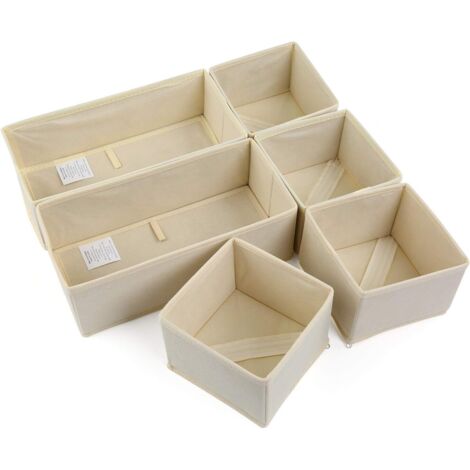 Storage Box, Set of 6 Foldable Non-Woven Drawer Organizers, Storage Baskets for Socks, Bras, Baby Clothes (Beige)