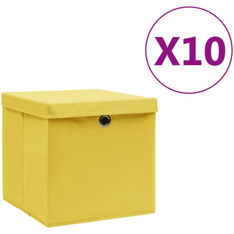 Storage Boxes With Covers 10 Pcs 28x28x28 Cm Yellow Vidaxl