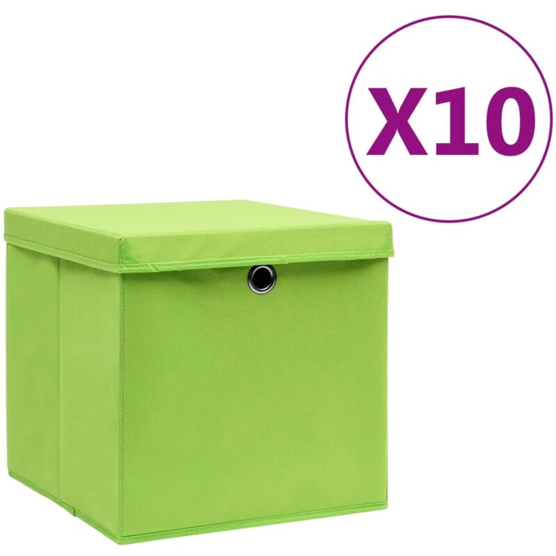 Storage Boxes With Covers 10 Pcs 28x28x28 Cm Green Vidaxl