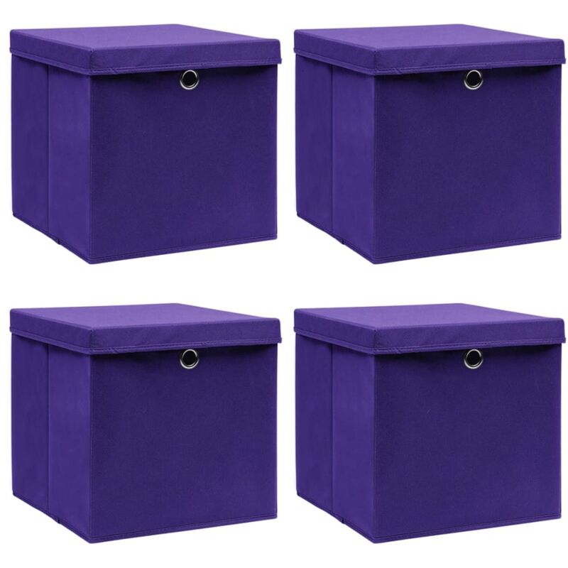 vidaXL Storage Boxes with Covers 4 pcs 28x28x28 cm Purple, Purple