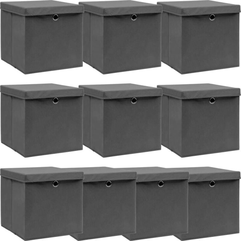 Storage Boxes With Lids 10 Pcs Grey 32x32x32 Cm Fabric Vidaxl