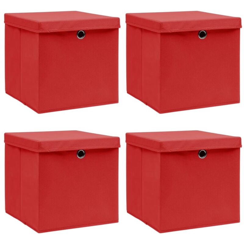 vidaXL Storage Boxes with Lids 4 pcs Red 32x32x32 cm Fabric, Red