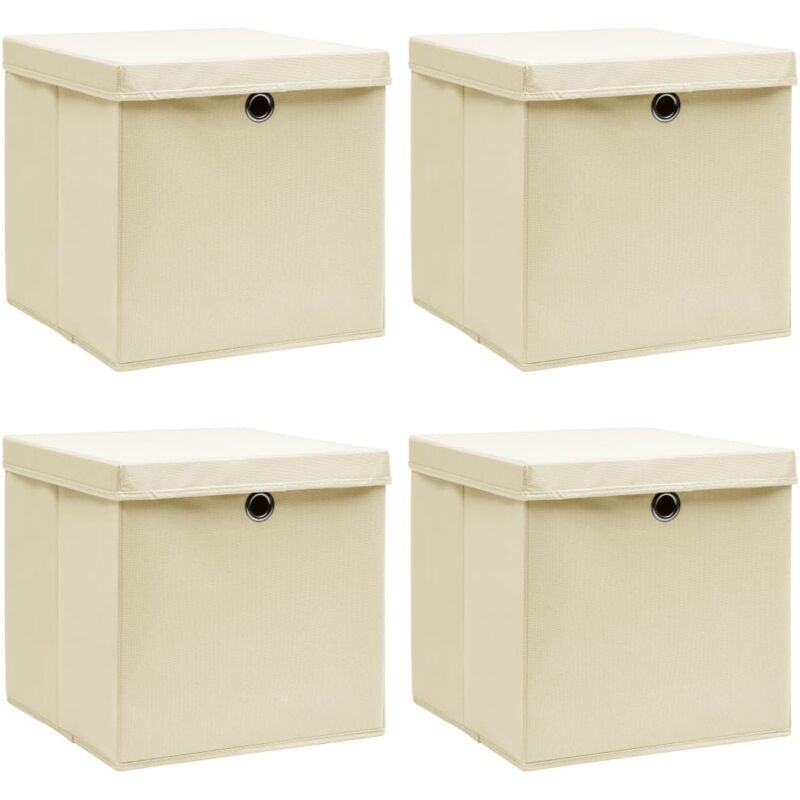 VidaXL Storage Boxes Withlid 4 Pieces Cream 32X32X32Cm Fabric, Cream