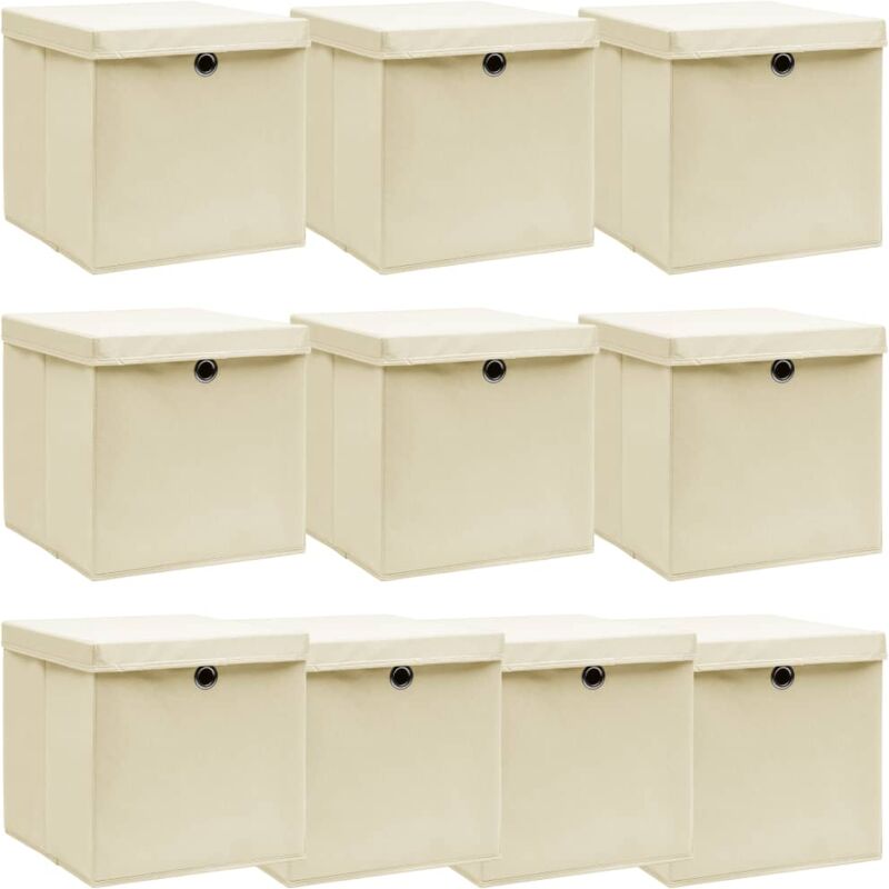 Vidaxl - Storage Boxes With Lid 10 Pcs Cream 32x32x32 Cm Fabric