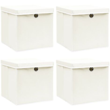 Storage Boxes with Lids 4 pcs White 32x32x32 cm Fabric