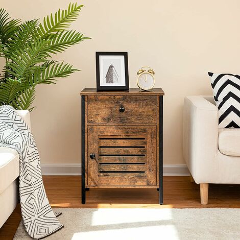 main image of "Storage Cabinet, Bedside Table with Drawer, Sofa Couch Chair Side End Table, Open Left or Right, Industrial Hall Table Nightstand, for Bedroom, Living Room, Entryway, HOOBRO EBF86BZ01 - Rustic Brown"