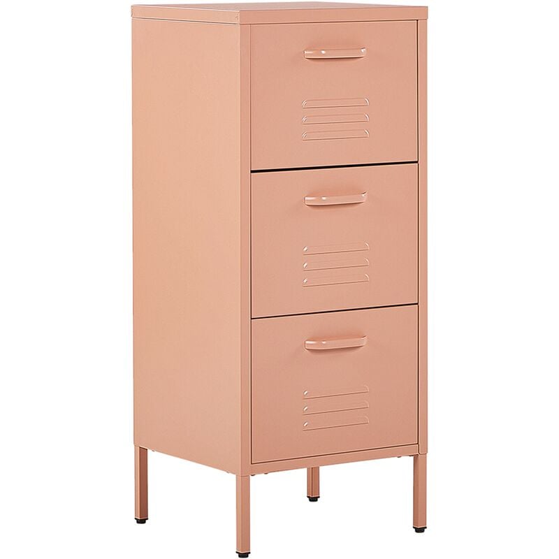 Storage Cabinet Metal 3 Drawers Industrial Home Office Unit Pink Wostok