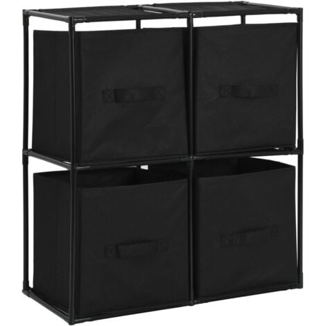 Storage Cabinet with 4 Fabric Baskets Black 63x30x71 cm Steel vidaXL