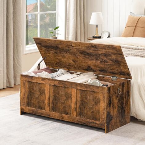 Storage Chest, Wooden Storage Bench, Blanket Storage Box, Wooden Storages Chest Trunk, Large Toy Chest, Shoe Storage Bench, 100 cm, U-Shaped Opening, Rustic Brown EFG141CW01,HOOBRO