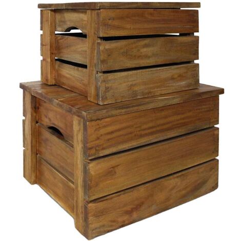 Storage Crate Set 2 Pieces Solid Mahogany Wood vidaXL