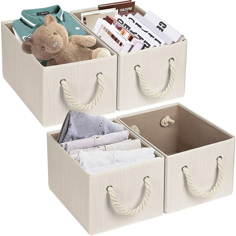 Storage Cubes Foldable Cube Storage Bins Organizer 4-Pack Fabric Storage Baskets for Organizing with Durable Rope Handles Closet Boxes Cloth Storage