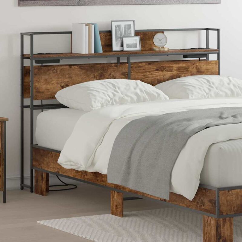 Storage Headboard Smoked Oak 150 Cm Engineered Wood Vidaxl