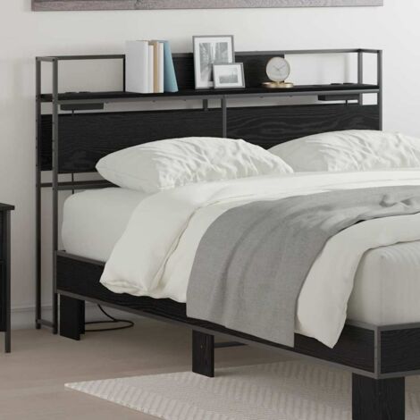 Storage Headboard with Shelf Black oak 120 cm Engineered wood vidaXL