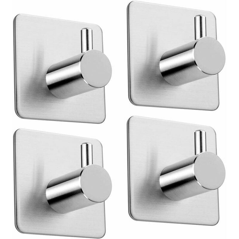 Hoopzi - Storage Hook 4 Pieces Adhesive Hook, 8kg Max Stainless Steel Bathroom Wall Hook, Towel Holder with Adhesive Tape, Family and Office,
