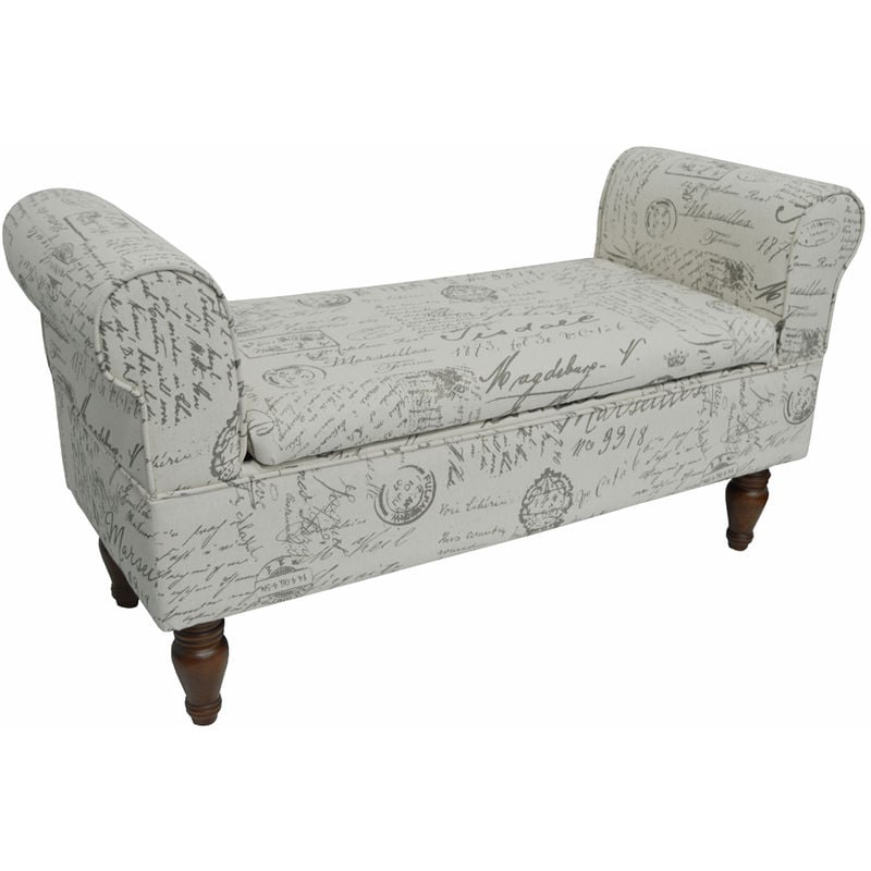 Storage Ottoman Bench / Padded Seat with Retro French Print and Wood