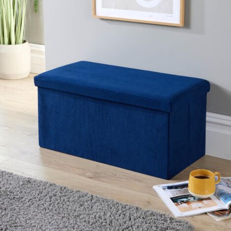 Storage Ottoman Blue Corduroy Fabric Large Folding Solid Space Saving Furniture