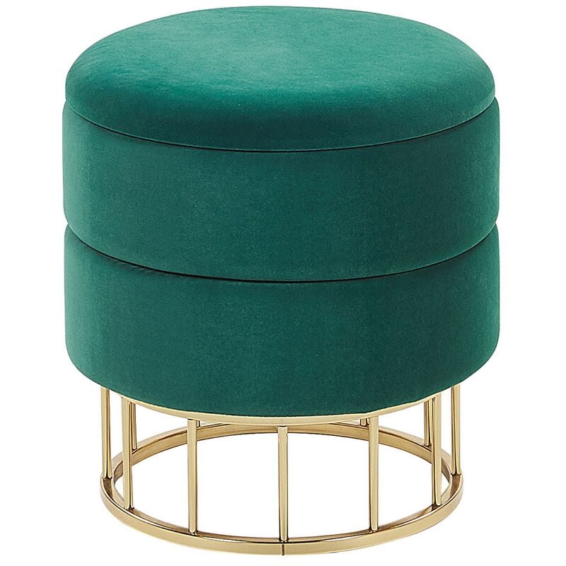 Glam Living Room Pouffe with Storage Round ø37cm Velvet Dark Green Gold Elgin