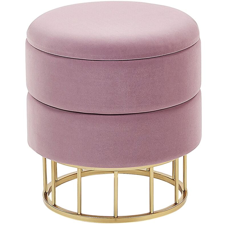 Glam Living Room Pouffe with Storage Round ø 37cm Velvet Pink Gold Elgin