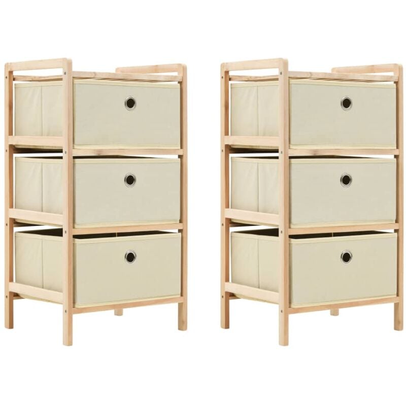 Vidaxl - Storage Racks with 3 Fabric Baskets 2 pcs Beige Cedar Wood