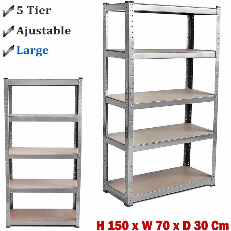 Briefness - Storage Shelf, 5 Tiers 150x70x30cm Standing Garage Utility Shelving Unit, Height Adjustable & Easy Installation, 875kg Capacity Rack