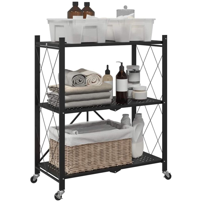Vidaxl - Storage Shelf on Wheels Black 71x34x88 cm Steel