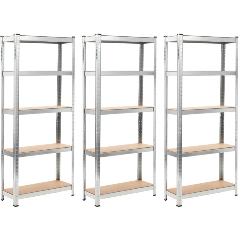 Storage Shelves 3 pcs Silver 75x30x172 cm Steel and MDF vidaXL