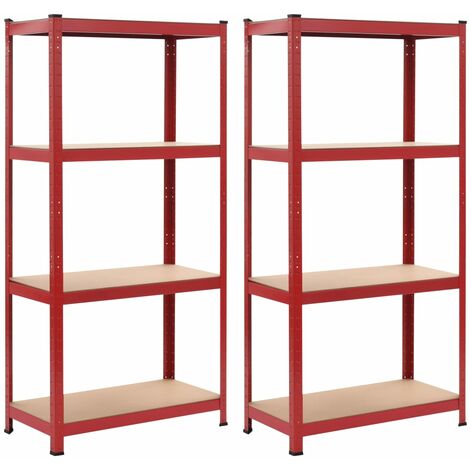 Storage Shelves 2 pcs Red 80x40x160 cm Steel and MDF