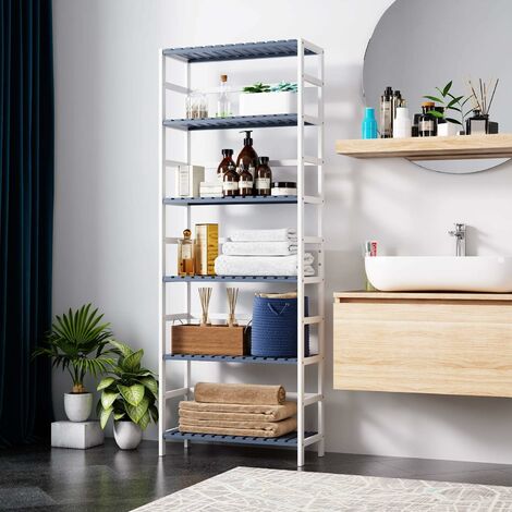 Storage Shelves 6 Tier Bamboo Freestanding Shelf Plant Rack Tall Shelf Display Unit for Kitchen Bathroom 60x26x161cm