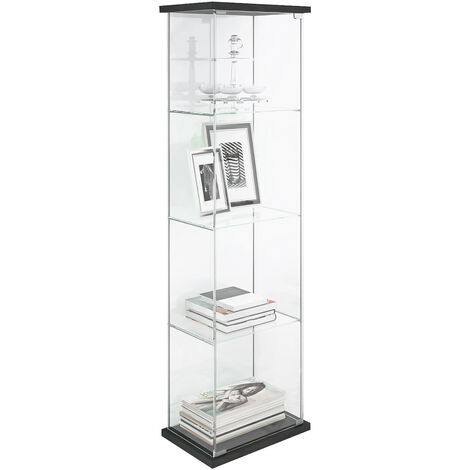Storage Shelves Storage Cabinet 4 Shelves Tempered Glass with Door Floor Standing Bookshelf