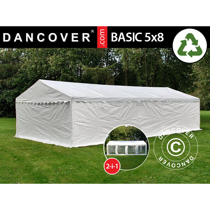 Storage Tent Portable garage Basic 2-in-1, 5x8 m PE, White