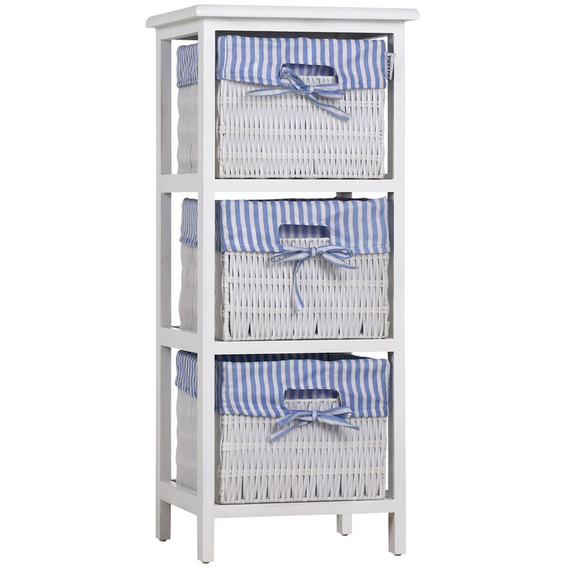 Storage Unit Basket Chest of Drawers Wicker Bathroom Furniture Shelf Cabinet Blue-White