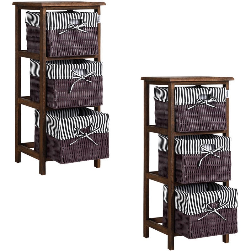 Storage Unit Basket Chest of Drawers Wicker Bathroom Furniture Shelf Cabinet 2er Set braun-weiß (de)