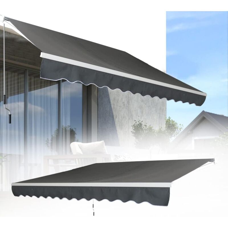 3,6 x 3 m Store à bras articulé Protection solaire pour balcon En aluminium Étanche Anti-UV gris foncé Naizy