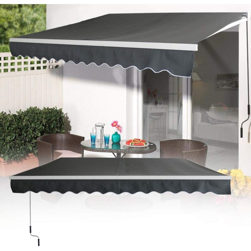 Store Banne à Bras Articulé 3,6x3m Protection Solaire pour Balcon en Aluminium avec Toile en Polyester Imperméable, Store à Pince Anti-UV, Écran de